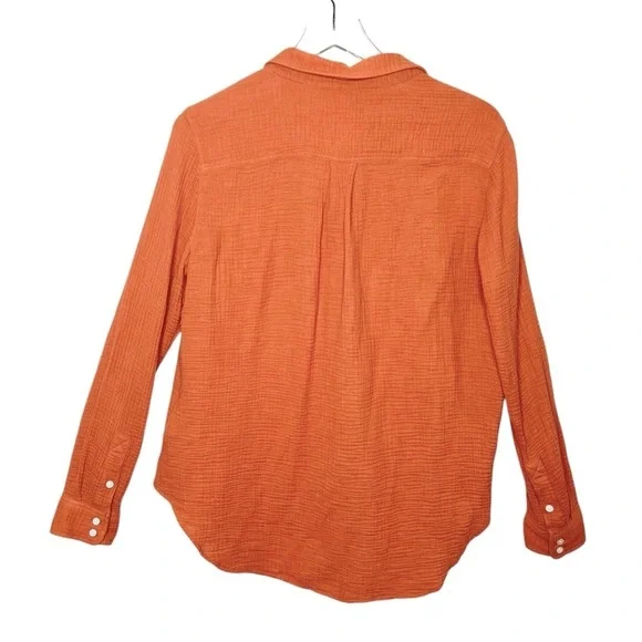 Outerknown Orange Gauzy Women’s Muslin Soft Button Down Shirt Sz S - Picture 8 of 10